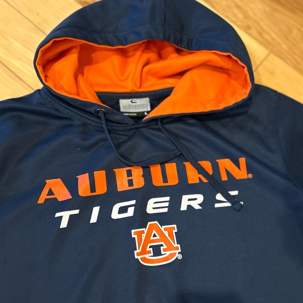 Auburn Tigers Navy Blue & Orange Pullover Fleece Hoodie Sweatshirt Size L - Picture 6 of 10